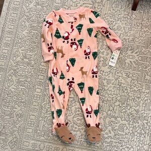 Carter's Fleece Pink Festive Footed One Piece (12mo)